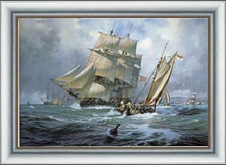 framed  unknow artist Seascape, boats, ships and warships. 84, Ta3123-3
